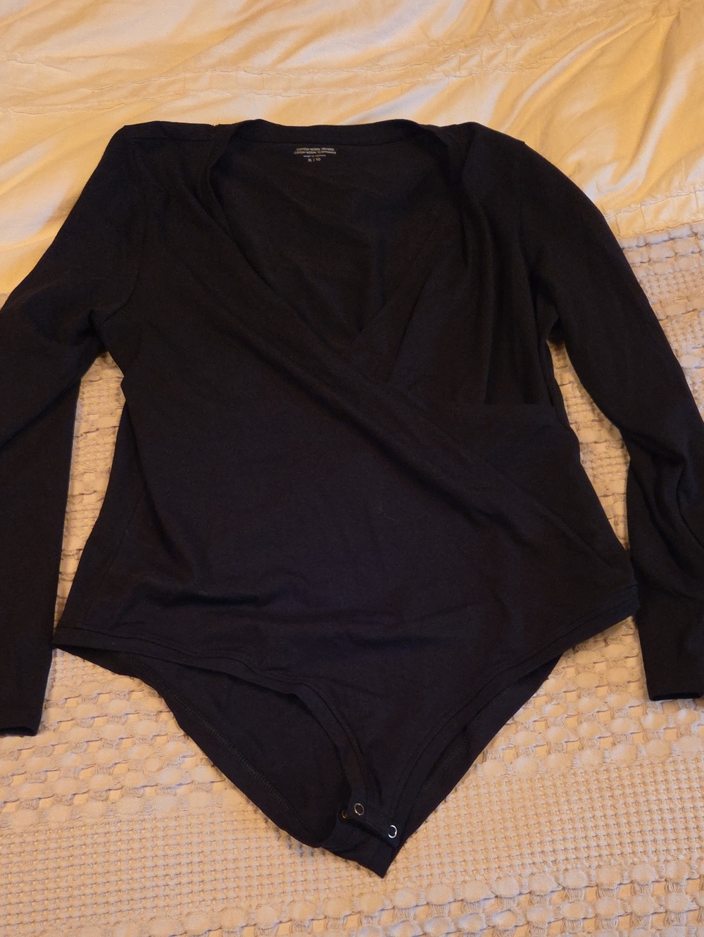 Banana Republic Black Long-Sleeve Wrap Bodysuit